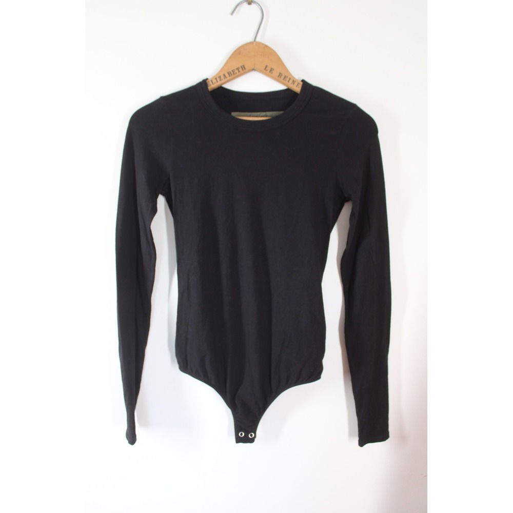 Enza Costa Size S Black Bodysuit Long Sleeve Cotton Lycra Crew Neck SJB7027